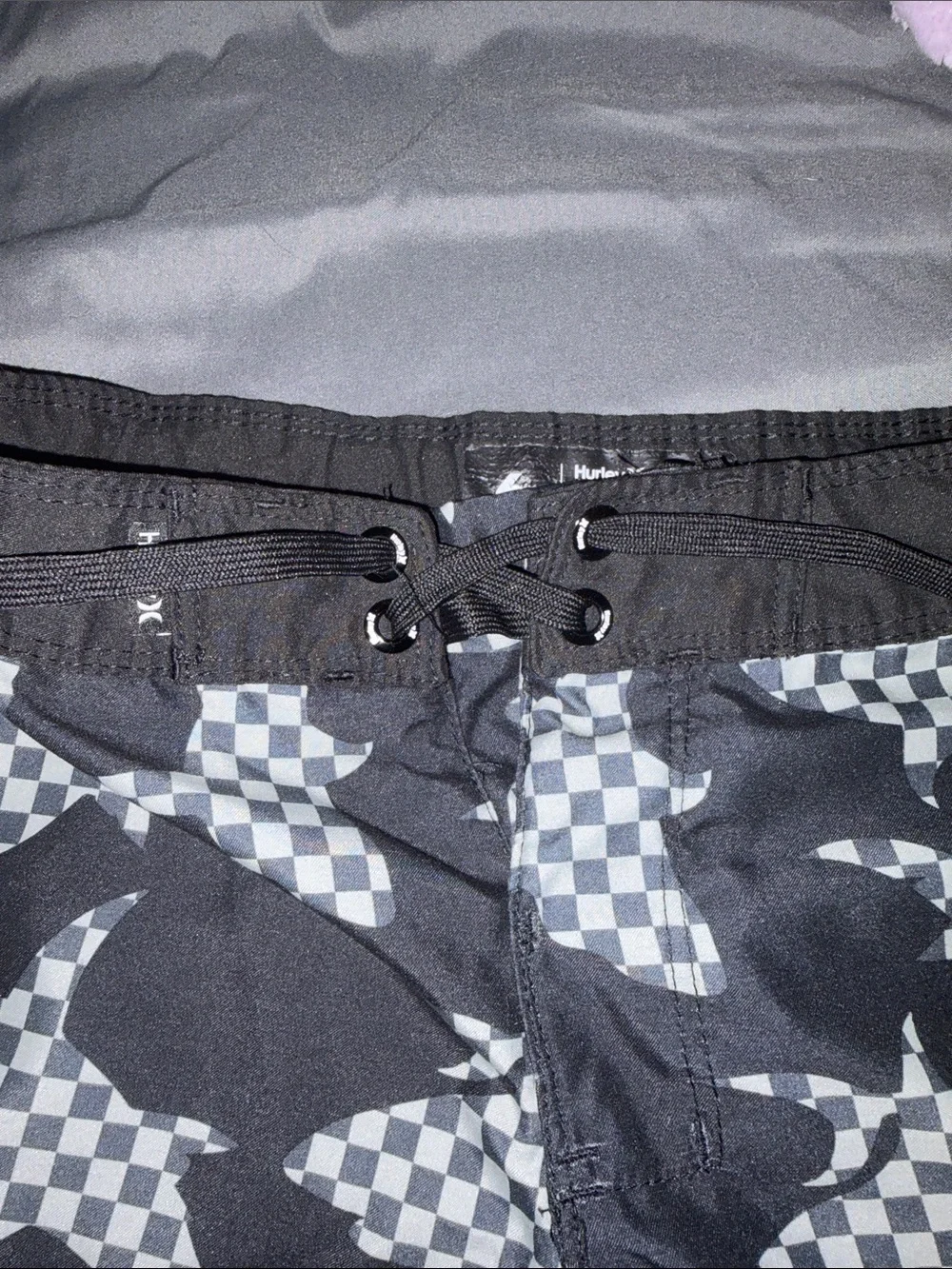 Hurley Black & Gray Checker Swim Trunks